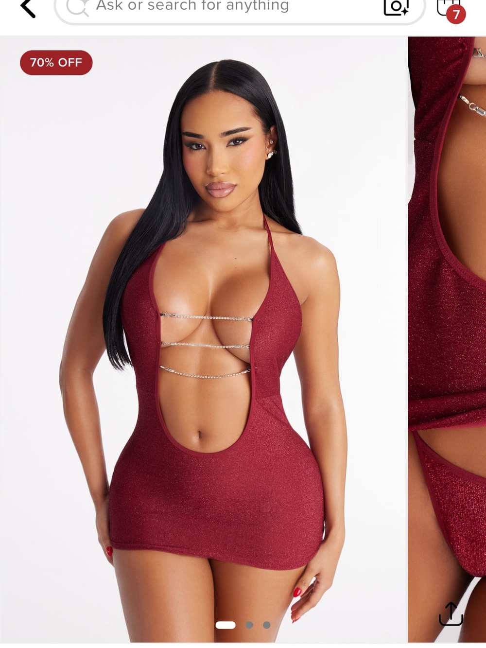 2/60$🔥Metallic Plunge Chemise with Chains - Burgundy